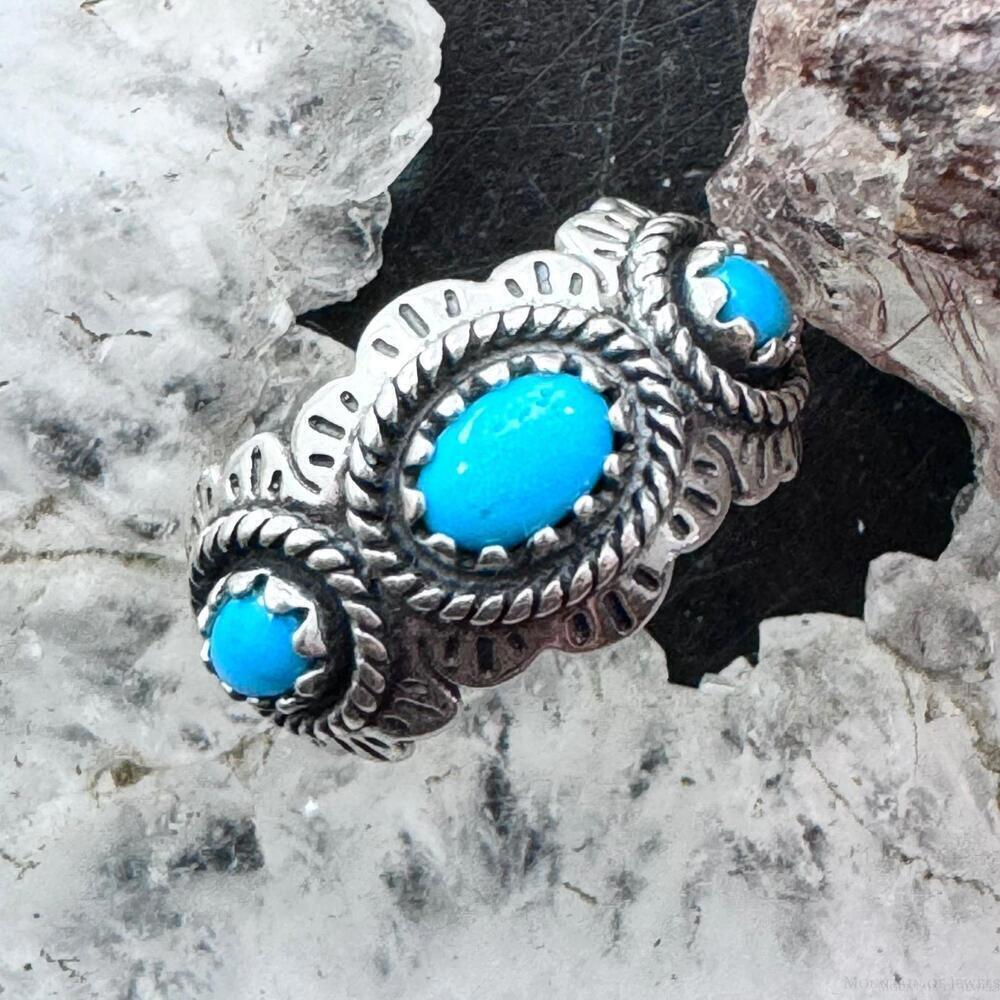 Carolyn Pollack Sterling 3 Sleeping Beauty Turquoise Ring Size 4.25 For Women